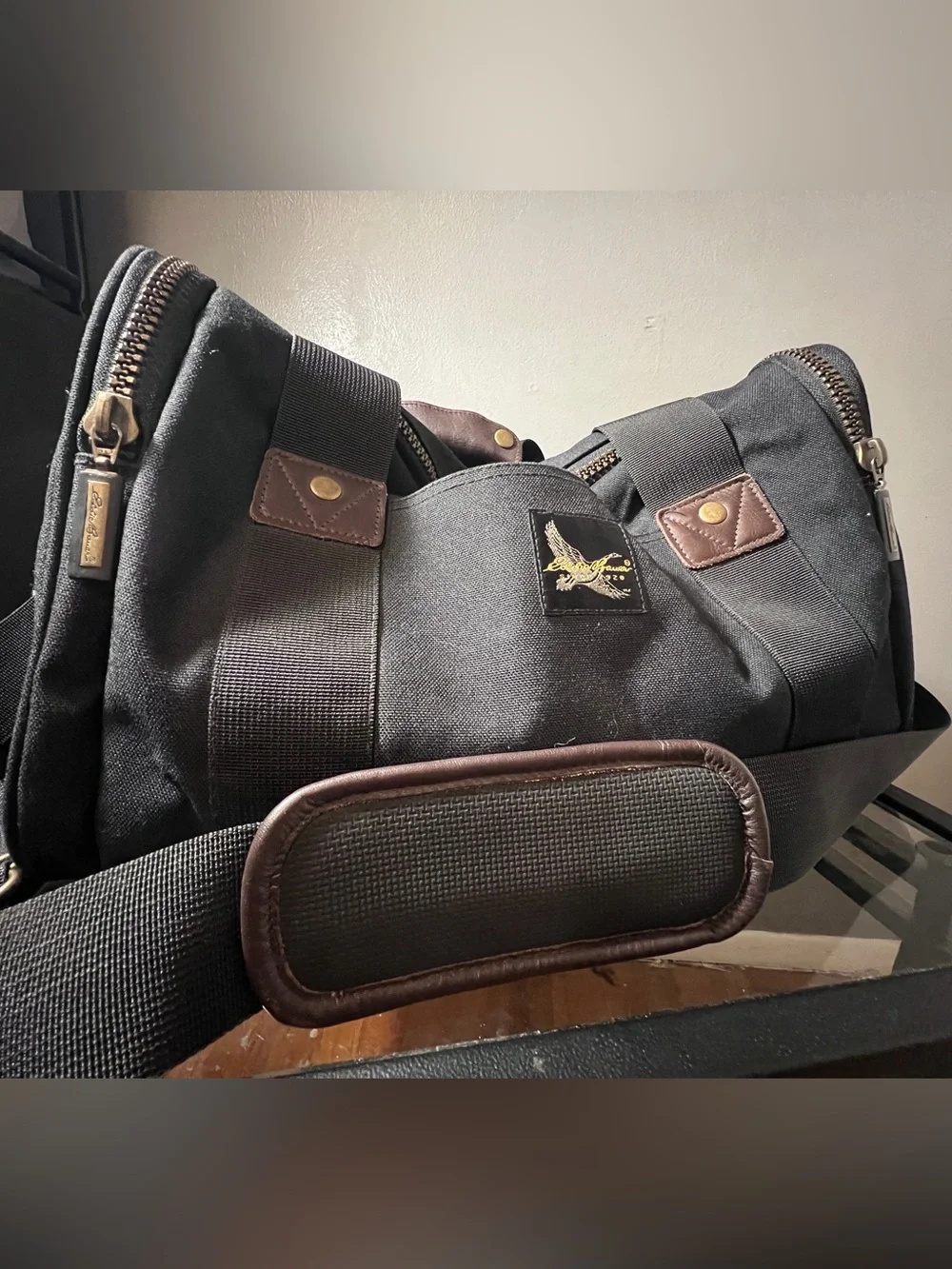 Vintage Eddie Bauer Premium Canvas & Leather Weekender Duffle Bag